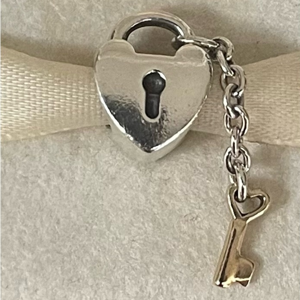 Pandora Locked Sterling Silver 925 Whit 14k Gold Key S925 ALE Charm - Picture 4 of 6
